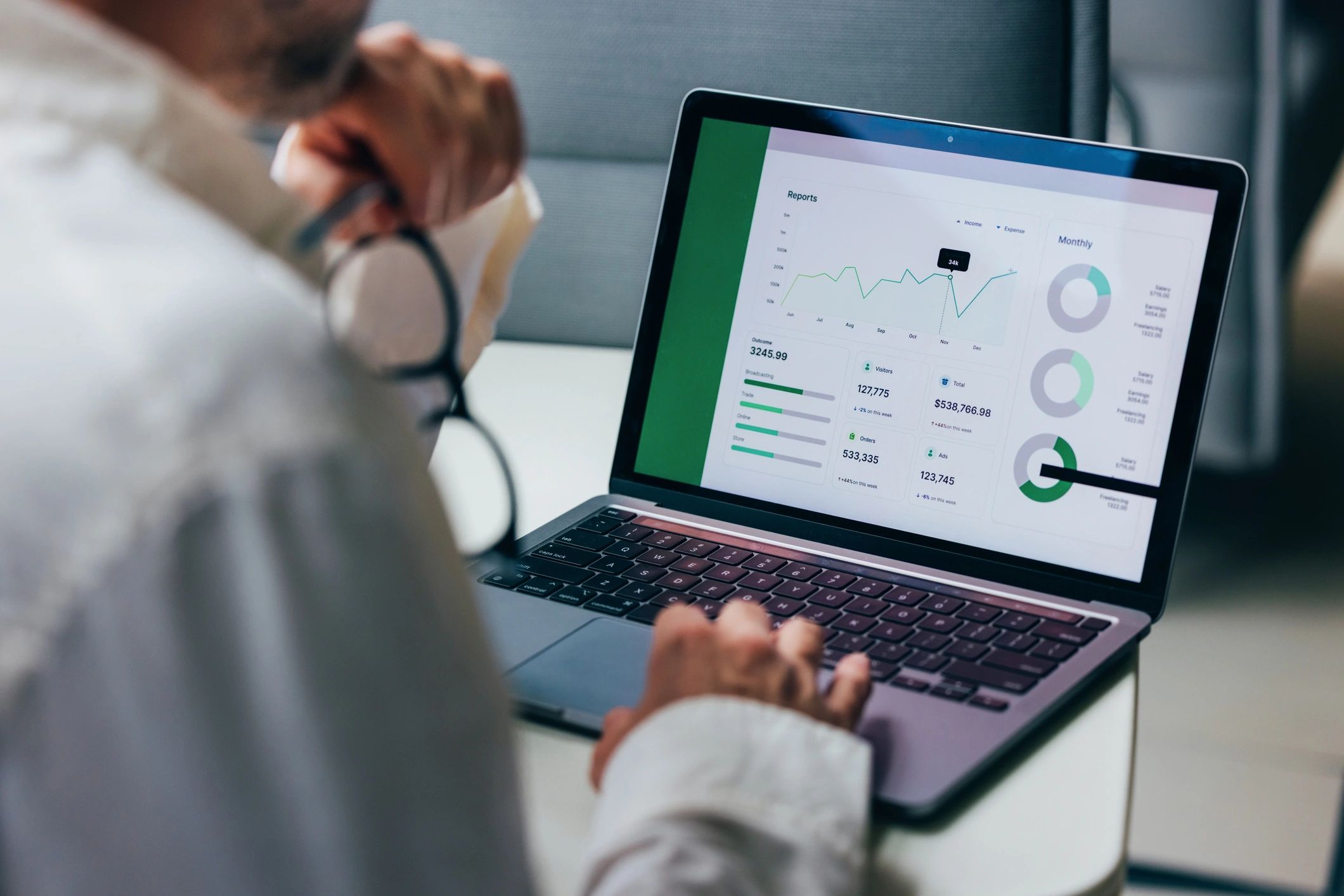 Data analytics dashboard on a laptop screen