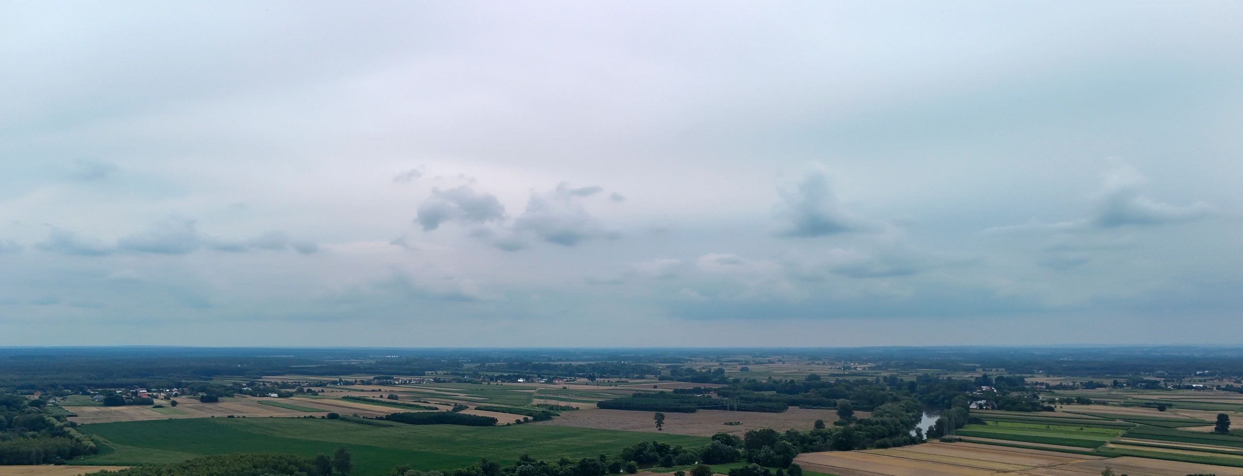 Aerial view of rural fields and waterways
