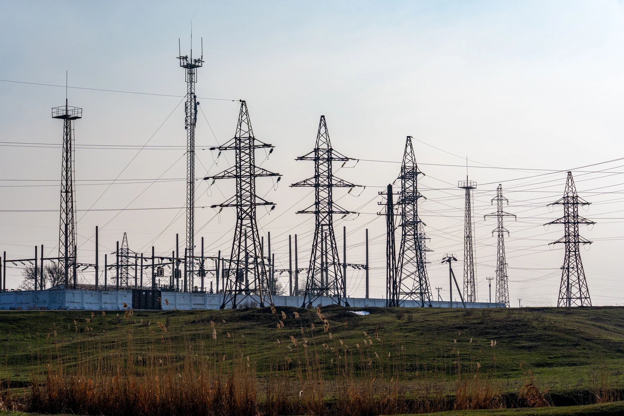 Electrical substation and power lines in a rural area